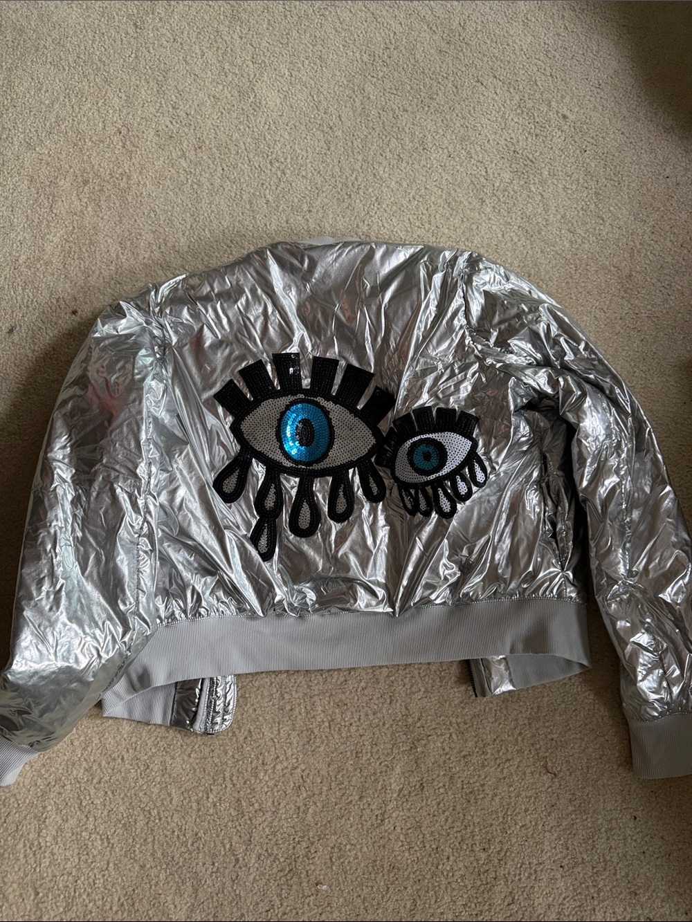 ALO Yoga Silver Metallic Bomber Jacket - Picture 2 of 2